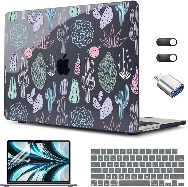 CISSOOK Laptop Hard Shell Case for MacBook Air 13.6 Inch Case 2025 2024 2022 Release Model A3240 A3113 A2681 Cute Cacti Shell with Keyboard Cover for MacBook Air 13-inch M4 M3 M2 Chip, Cactus - Image 1